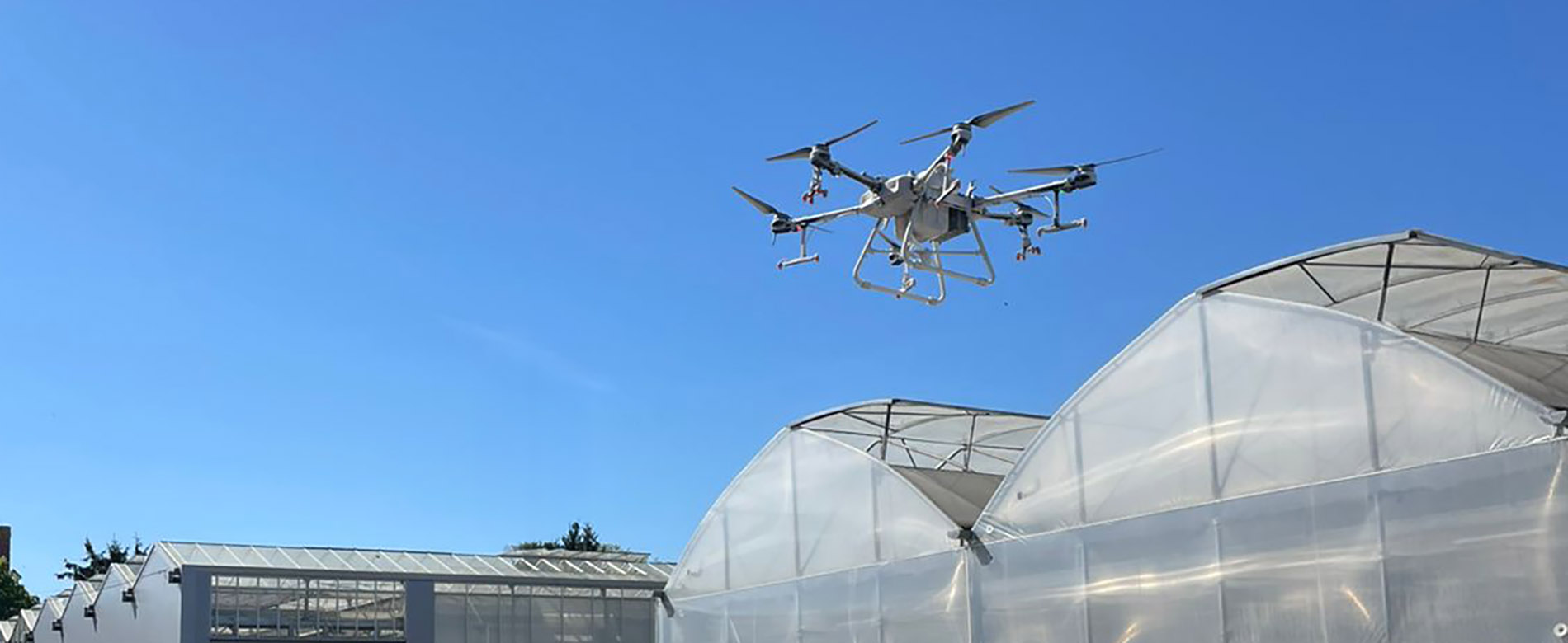AgroDrone über Gewächshäusern