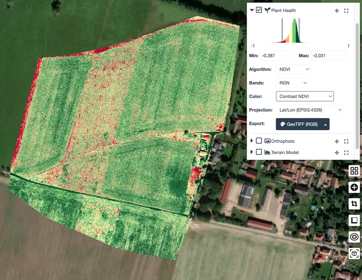 Multispektrales Feldbild mit NDVI-Analyse